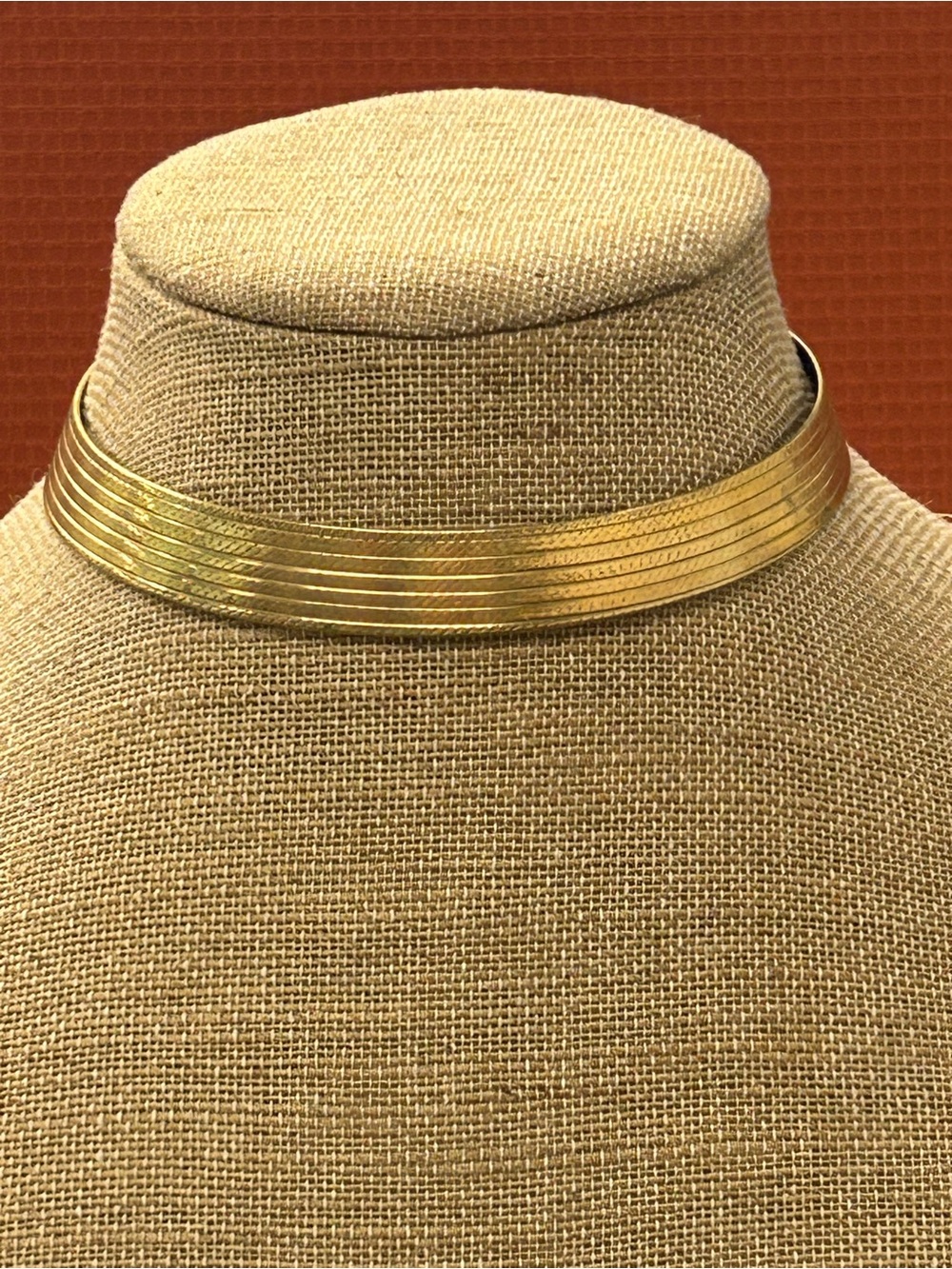 Vintage gold plated herringbone pattern torque necklace